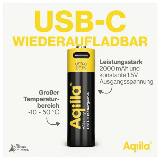 AQIILA AA USB-C Akkus Li-Ion 2000 mAh 1.5 V 4er Pack AQ200AA367C4