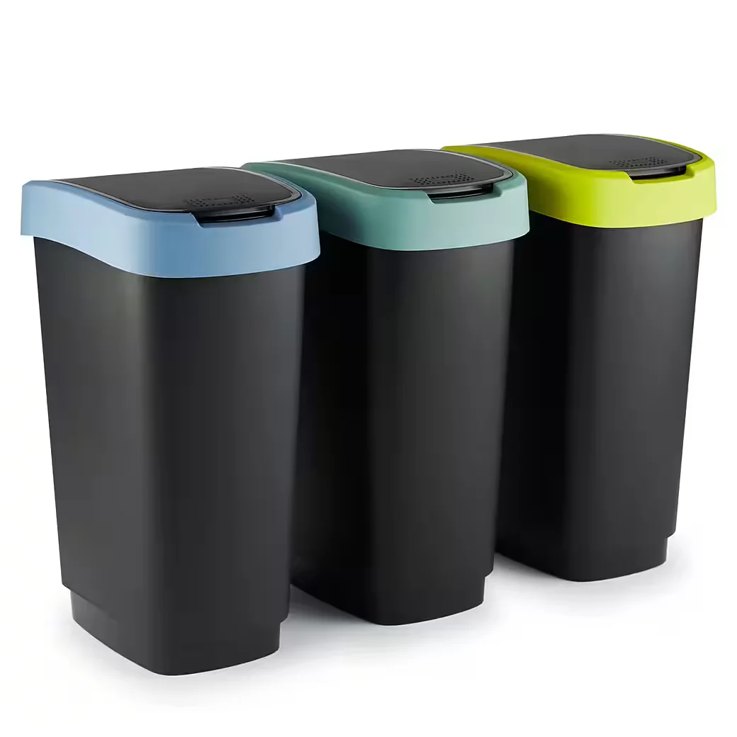 ROTHO Twist Mülleimer 3er-Set je 50 l mit Deckel, PP, BPA-frei