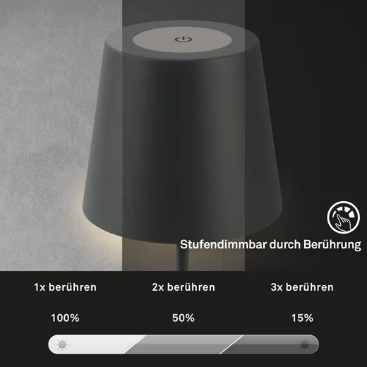 BRILONER LEUCHTEN 2x Akku Tischlampe kabellos Anthrazit IP44