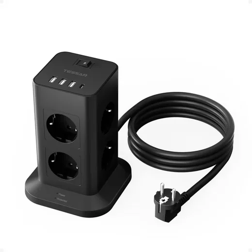 TESSAN Mehrfachsteckdose 8fach mit 4 USB Steckdosenleiste 2 m Kabel
