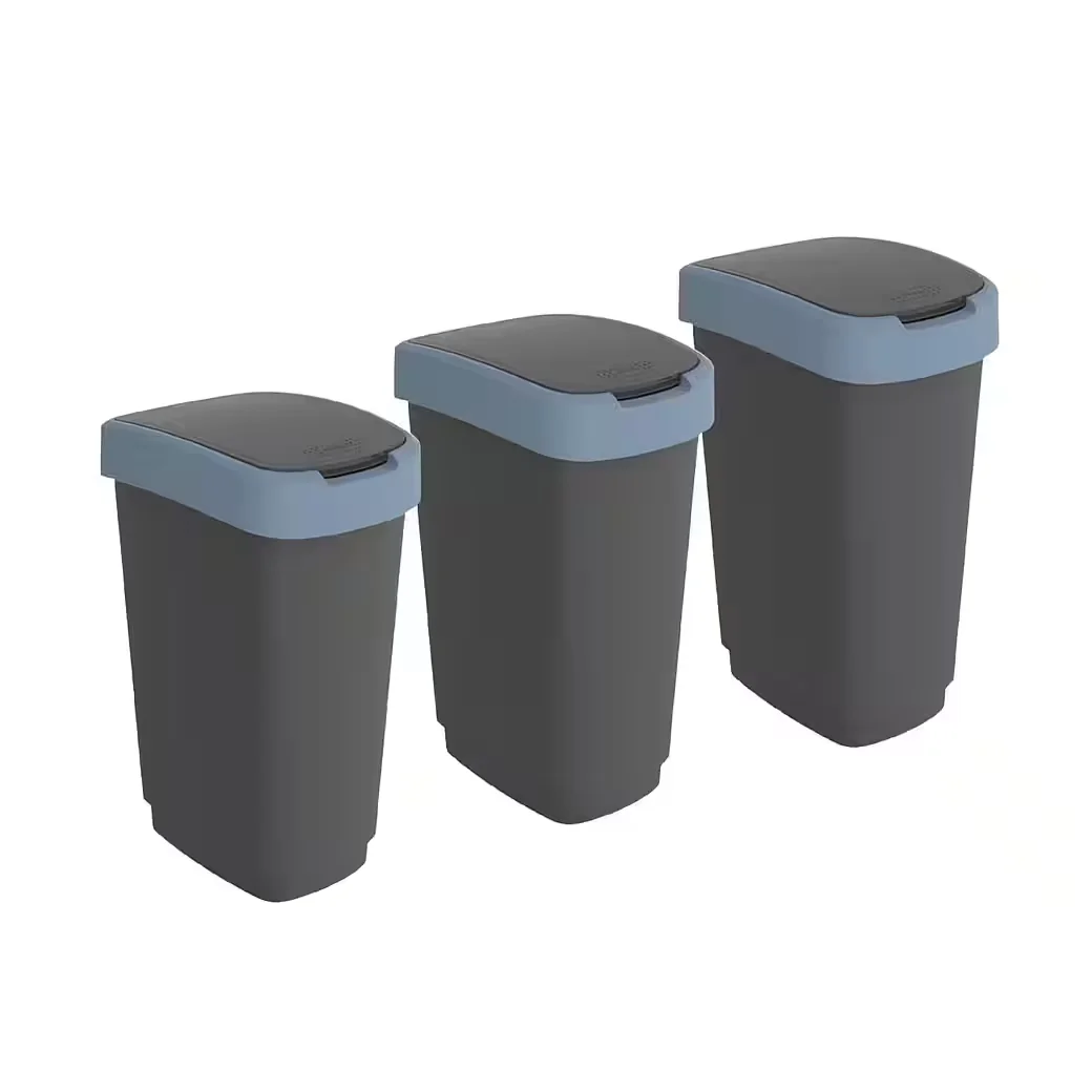 ROTHO Twist Mülleimer 3er-Set je 50 l mit Deckel, PP, BPA-frei