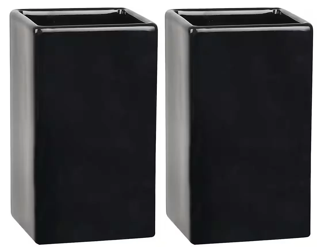 SPIRELLA QUADRO Zahnputzbecher 2er Set Steingut schwarz glänzend