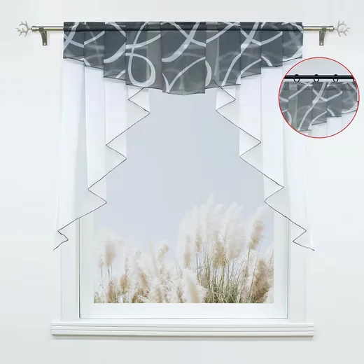 MOPUEA Scheibengardine kurz bedruckt aus Tüll Voile für Fenster