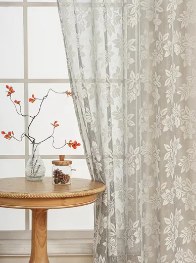 DIWZBYN Spitzengardine halbtransparent mit Blumenmuster Fenstervorhang