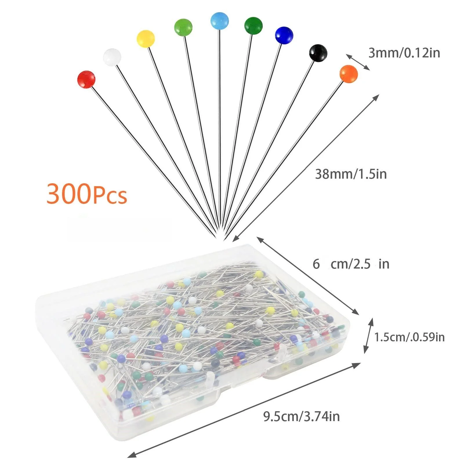 FOUORTUNATE-BEE Stecknadeln 300 Stück 38 mm Glaskopf Box Nähen Quilten