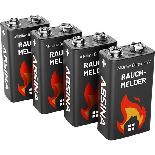 ABSINA 9V Alkaline Blockbatterien für Rauchmelder 401005-4