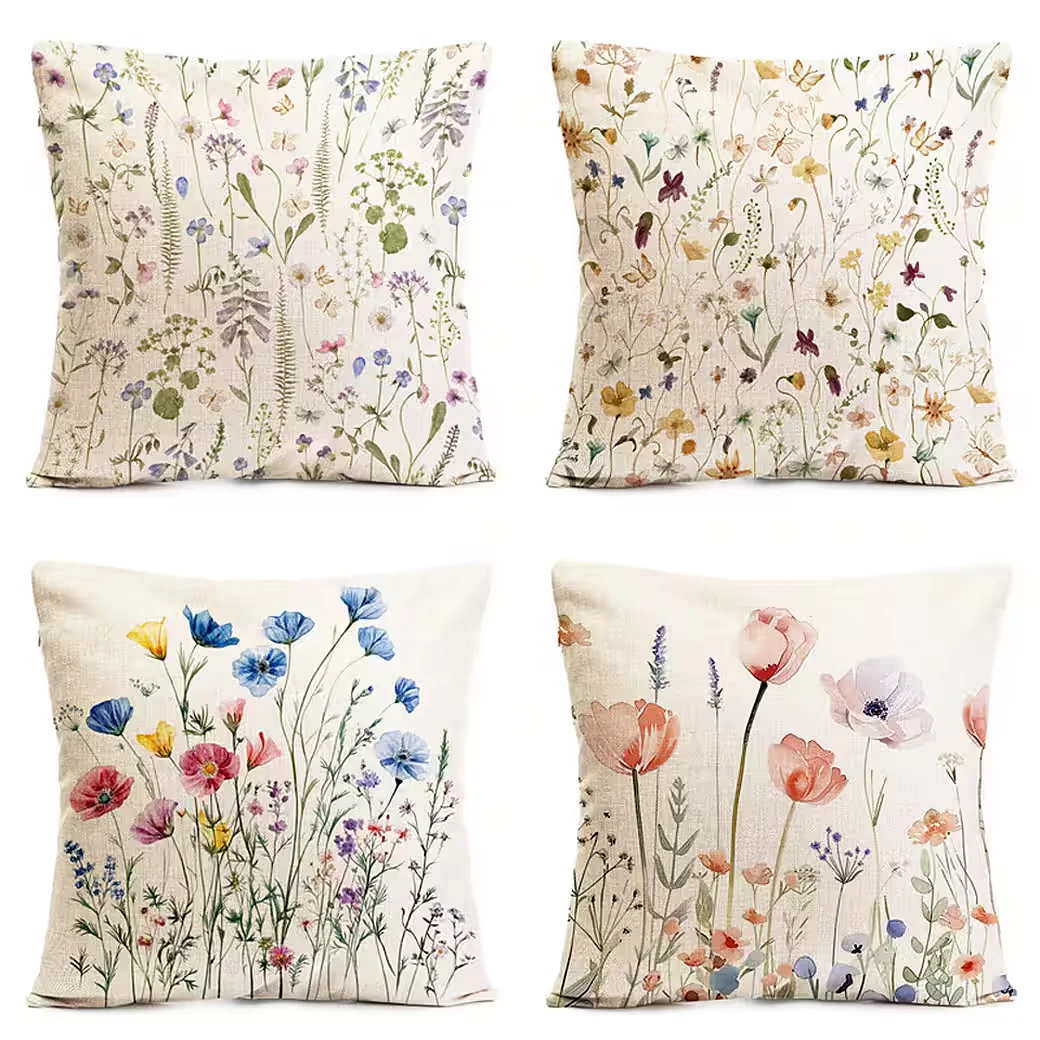 DIWZBYN Kissenbezüge 4er Set mit Blumenmuster Sofakissenhüllen
