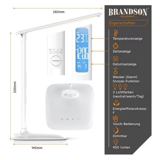 Brandson LED Schreibtischlampe 450 Lumen, 3 Farben, 5 Stufen dimmbar