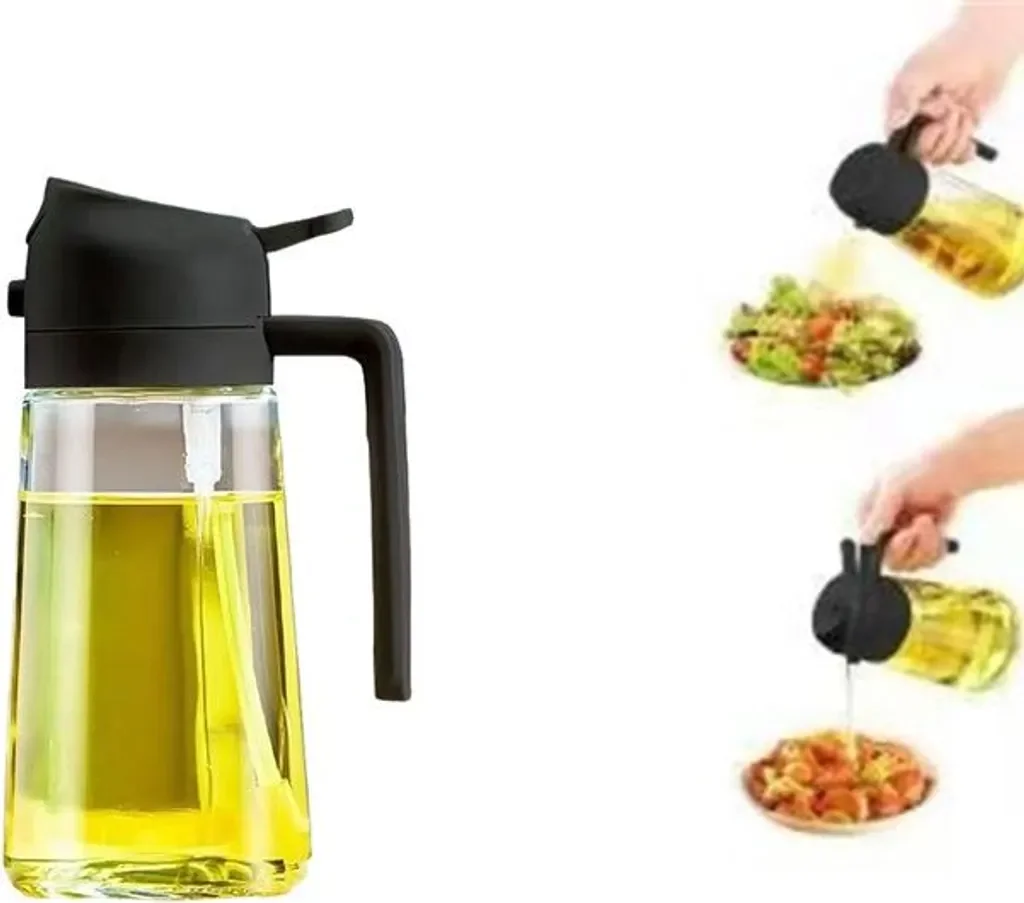 INF Öl Sprühflasche 600 ml Glas, auslaufsicher, Doppelfunktion Schwarz