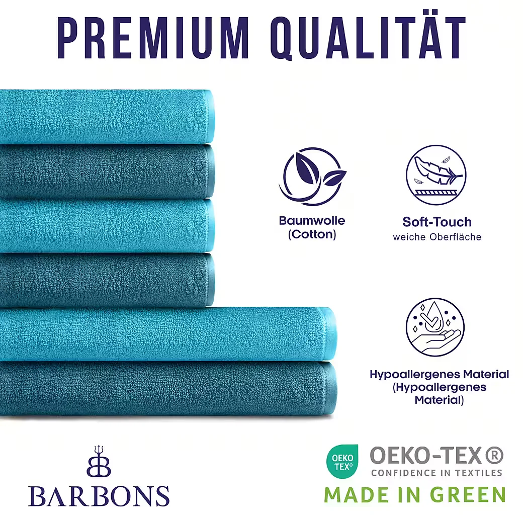 BARBONS Handtuch Set 6-tlg 2 Badetücher 4 Handtücher Baumwolle