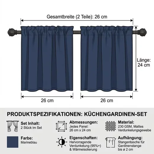 GARVEEMORE Verdunkelungsvorhang Valance 230 GSM Mikrofaser blickdicht