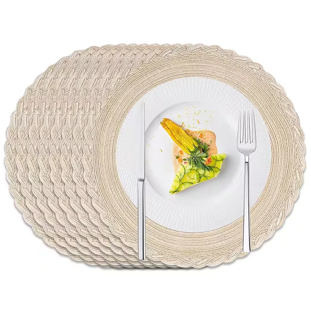 TUWENA Platzsets 6er Set Boho rund geflochten abwaschbar 38 cm