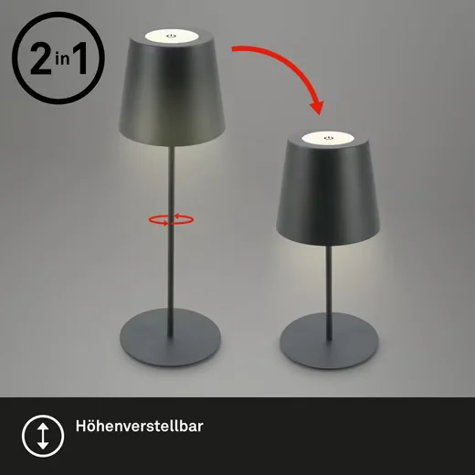 BRILONER LEUCHTEN 2x Akku Tischlampe kabellos Anthrazit IP44