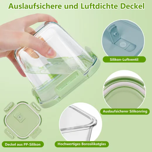 OSTWOLKE Frischhaltedosen 4er Set Glasbehälter mit Deckel Meal Prep