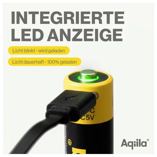 AQIILA AA USB-C Akkus Li-Ion 2000 mAh 1.5 V 4er Pack AQ200AA367C4