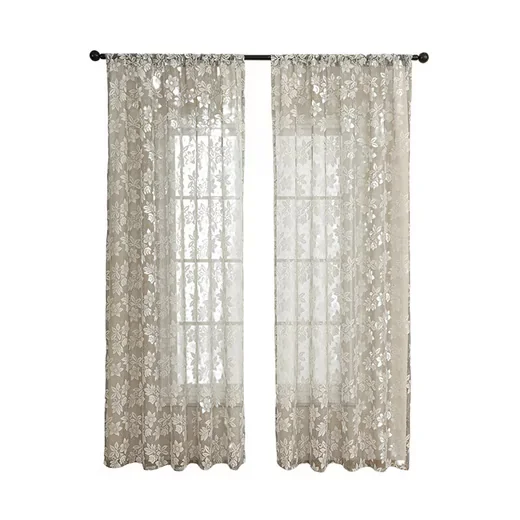 DIWZBYN Spitzengardine halbtransparent mit Blumenmuster Fenstervorhang